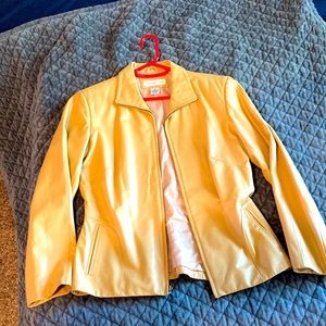 Yellow leather jacket size small. Preston & York